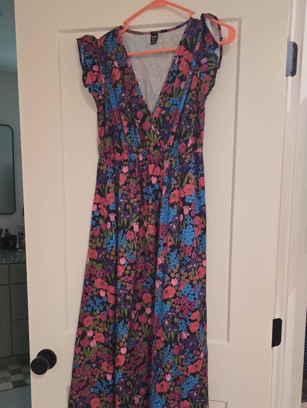 SHEIN Floral V-Neck Maxi Dress - Pink & Blue